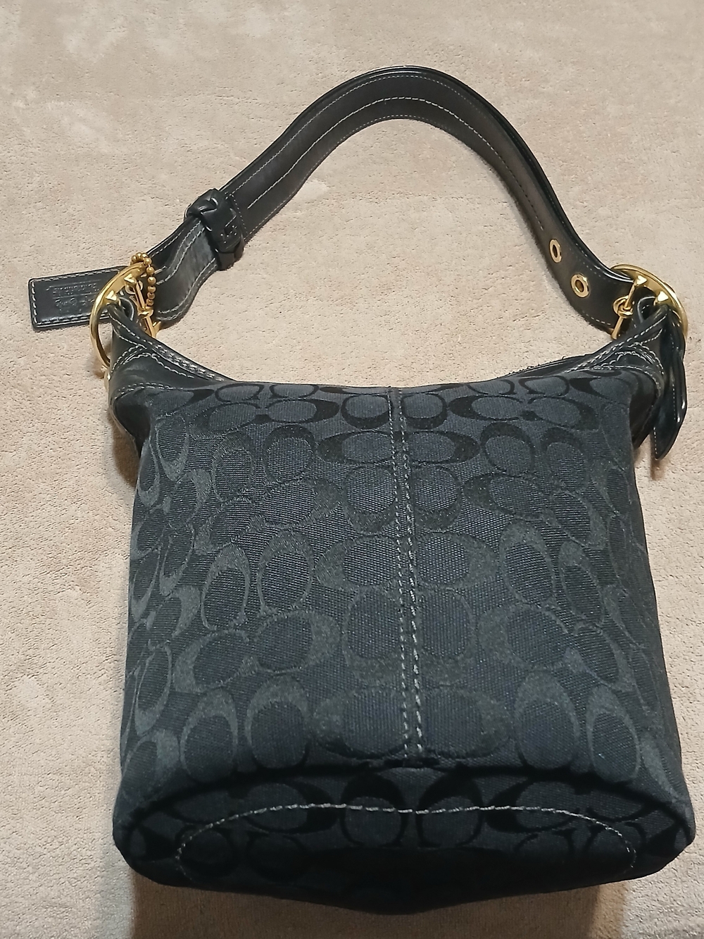 Coach Bleecker Black Black Signature Canvas Shoulder Bag with Gold Hardware